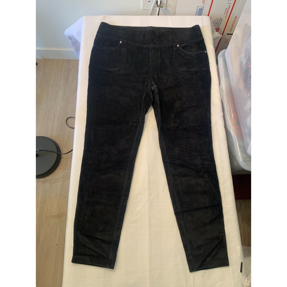 (E-119) Quacker Factory Black Corduroy Pull-On Pants Women's Large Stretch QVC - Picture 2 of 9